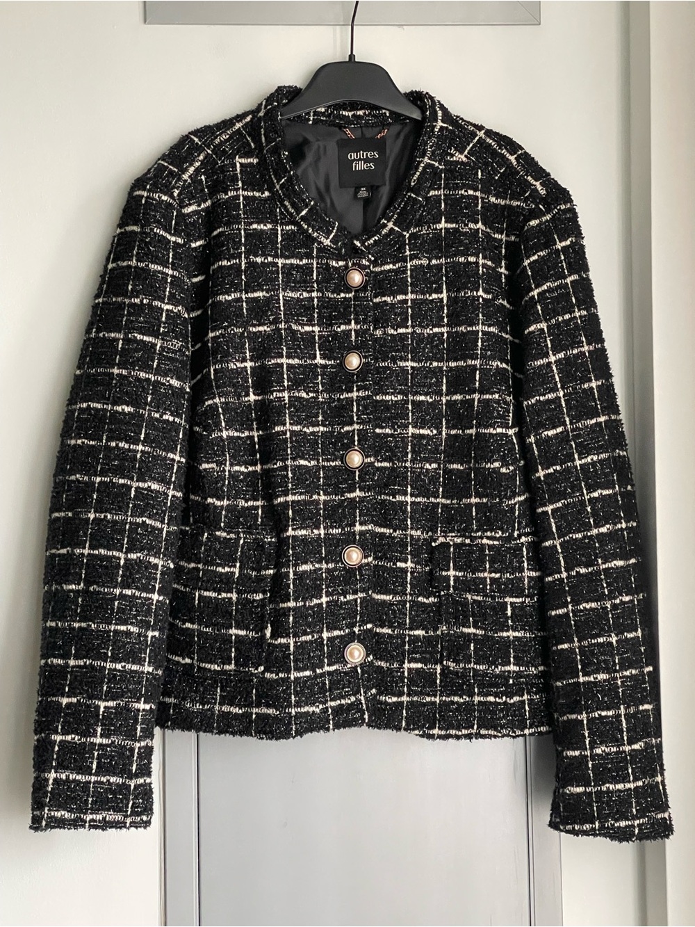 AUTRES FILLES Window Pane Plaid Tweed Jacket